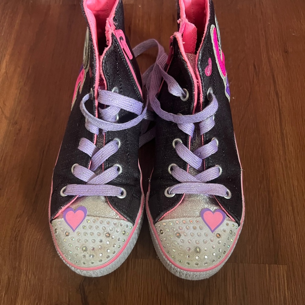 Skechers Kids High-Top Sneakers with Pink and Silver Accents